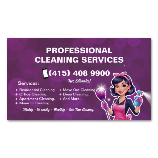 Maid Janitorial Lady Business Card House Cleaning マグネット名刺 (正面)
