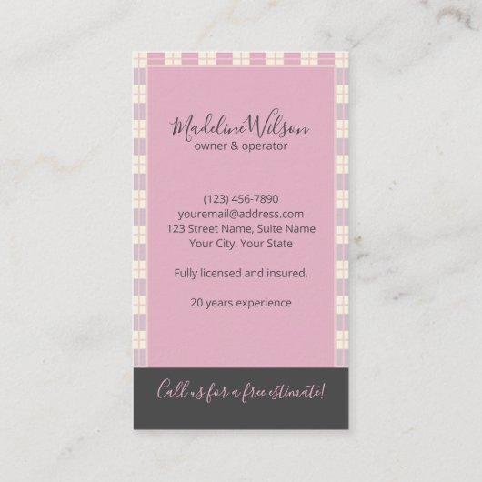 Maid Janitorial Lady Cartoon House Cleaning 名刺 (裏面)