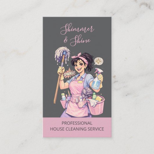 Maid Janitorial Lady Cartoon House Cleaning 名刺 (正面)