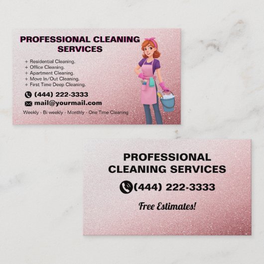  Maid Janitorial Lady House Cleaning Business Card 名刺 (正面/裏面)