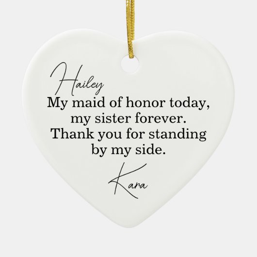 Maid of Honor Gift - Personalized Wedding Ornament セラミックオーナメント (正面)