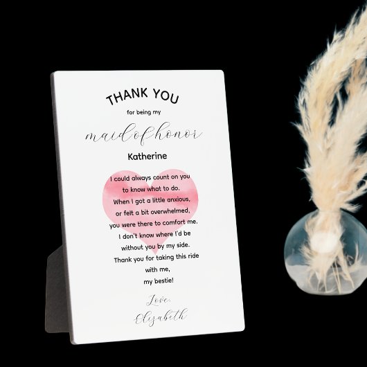 Maid of Honor Thank You Plaque Poem フォトプラーク