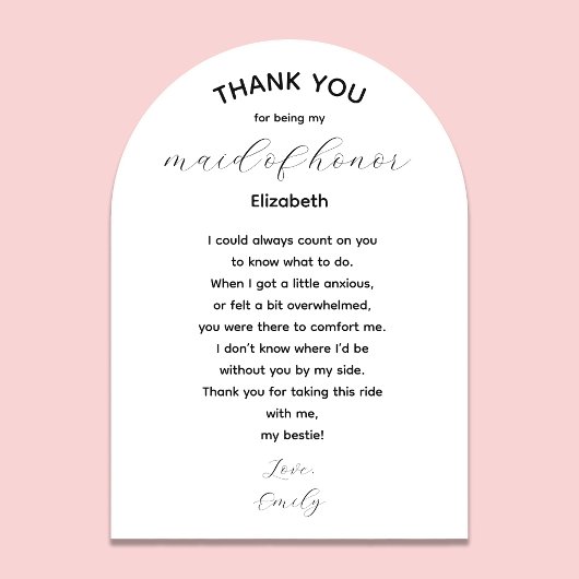 Maid of Honor Thank You Poem from Bride アクリル招待状
