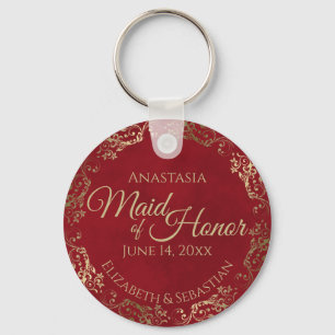 Maid of Honor Wedding Gift Elegant Gold on Red キーホルダー
