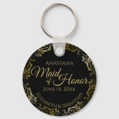 Maid of Honor Wedding Gift Gold Frills on Black キーホルダー (正面)