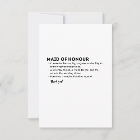 Maid of Honour Definition Card – Funny & Heartfelt サンキューカード (正面)
