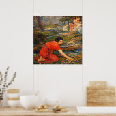 Maidens picking Flowers by a Stream by Waterhouse ポスター (キッチン)