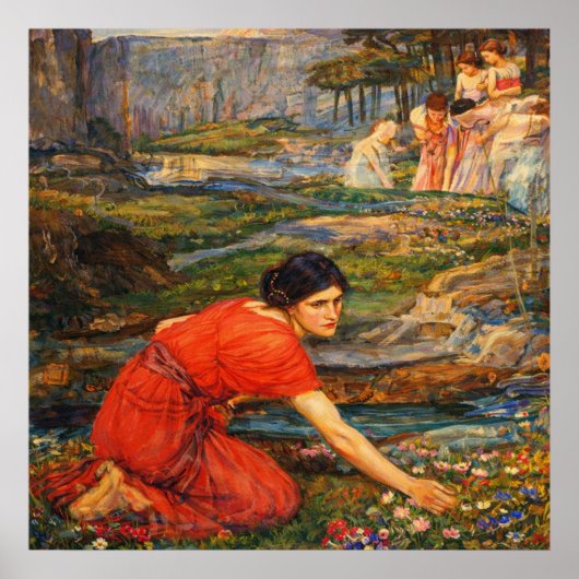 Maidens picking Flowers by a Stream by Waterhouse ポスター (正面)