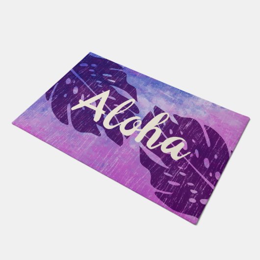 MaikaiのハワイアンのMonsteraの葉の絞り染めのブレンドアロハ ドアマット (アングル)