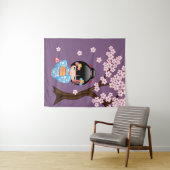 Maiko Kokeshiの人形-青い着物の芸者女の子 タペストリー (インサイチュ(横))