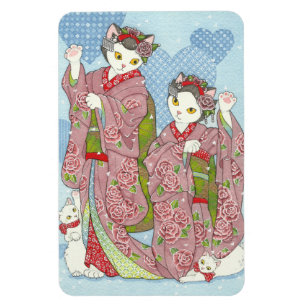 Maiko Maneki Nekoの幸運の着物猫の磁石 マグネット