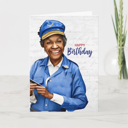 Mail Carrier African American Female Birthday カード (正面)