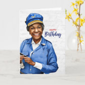 Mail Carrier African American Female Birthday カード (黄色い花)
