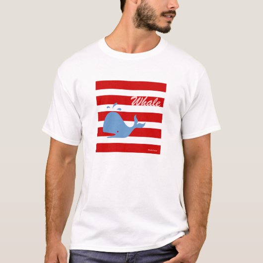 Mailaオスカー著シロナガスクジラの赤のストライプ、 Tシャツ (正面)