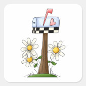 Mailbox And Daisies スクエアシール (正面)
