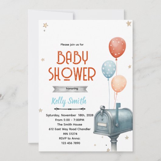 Mailbox boy baby shower invitation 招待状 (正面)