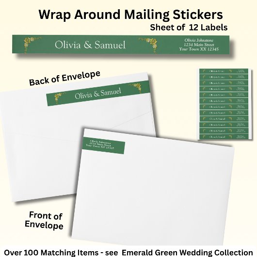 Mailing Stickers, Emerald Green & Gold ラップアラウンドラベル
