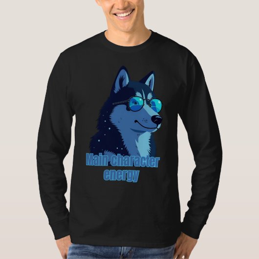 Main Character Energy – Husky with Shades T-Shirt  Tシャツ (正面)