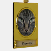 Main Coon Cat Eyes金ゴールドの名前と年 ゴールドプレートバナーオーナメント (右)