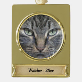 Main Coon Cat Eyes金ゴールドの名前と年 ゴールドプレートバナーオーナメント