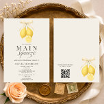Main Squeeze Bow QR Code Bridal Shower 招待状<br><div class="desc">Main squeeze coquette bow bridal shower invitation featuring a playful citrus inspired theme paired with soft bow details and a feminine aesthetic. Includes an integrated QR code that links directly to the gift registry for easy guest access. Perfect for summer bridal showers, lemon themed celebrations, and cheerful pre wedding gatherings....</div>
