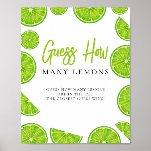 Main Squeeze Bridal Shower How many Lemons Sign ポスター (正面)