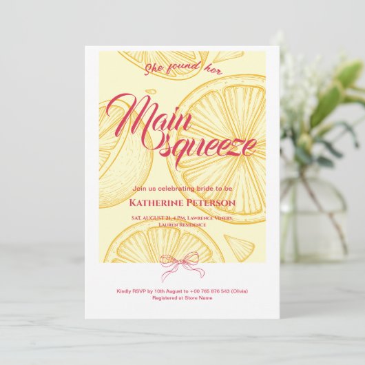 Main Squeeze Citrus Bridal Shower Lemon Bright 招待状 (スタンド正面)