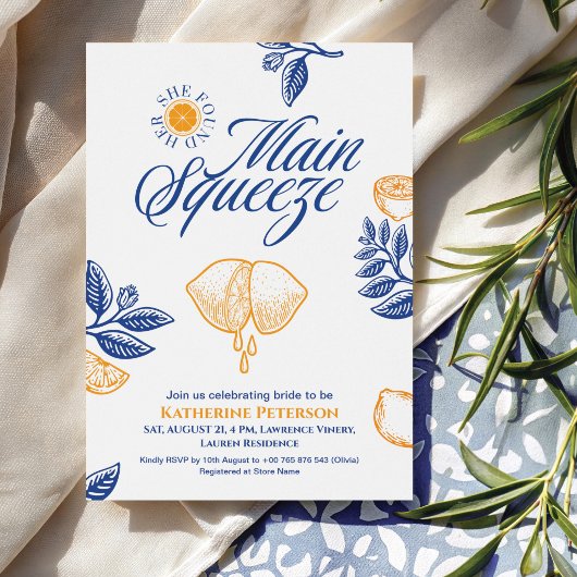 Main Squeeze Citrus Bridal Shower Lemon Bright 招待状