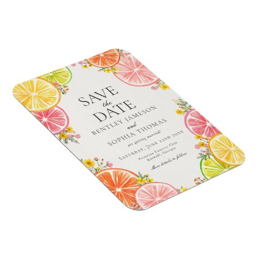 Main Squeeze Citrus Floral Summer Save the Date マグネット (右側)