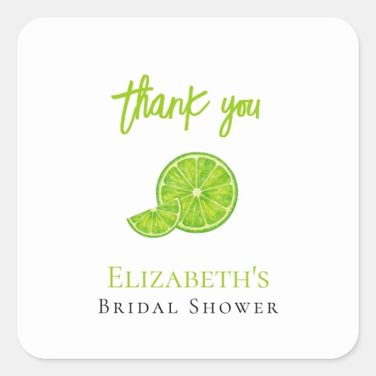 Main Squeeze Green Lime Bridal Shower Favor Thanks スクエアシール (正面)