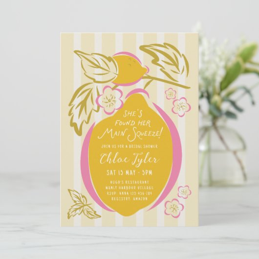 Main Squeeze Hand drawn Lemon Bridal Shower  招待状 (スタンド正面)