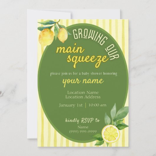 Main Squeeze Lemon Baby Shower Invite 招待状 (正面)
