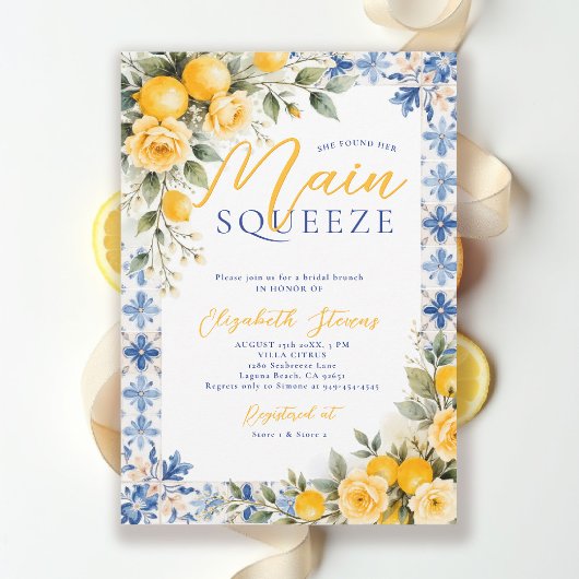 Main Squeeze Lemon Blue Italian Bridal Shower  招待状
