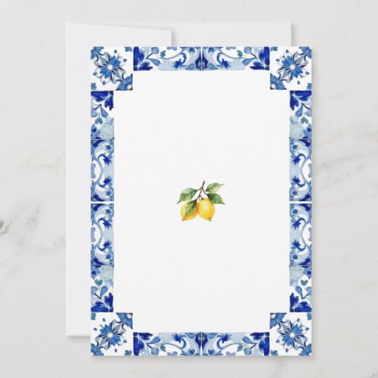 Main Squeeze Lemon Blue Tile Floral Bridal Shower 招待状 (裏面)