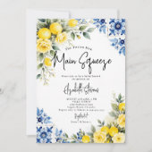 Main Squeeze Lemon Blue Tile Rose 2 Bridal Shower  招待状 (正面)