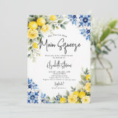 Main Squeeze Lemon Blue Tile Rose 2 Bridal Shower 招待状 (スタンド正面)