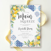 Main Squeeze Lemon Blue Tiles Summer Bridal Shower 招待状