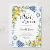 Main Squeeze Lemon Blue Tiles Summer Bridal Shower 招待状 (正面)