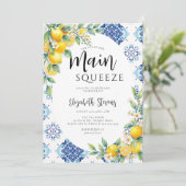 Main Squeeze Lemon Blue Tiles Summer Bridal Shower 招待状 (スタンド正面)