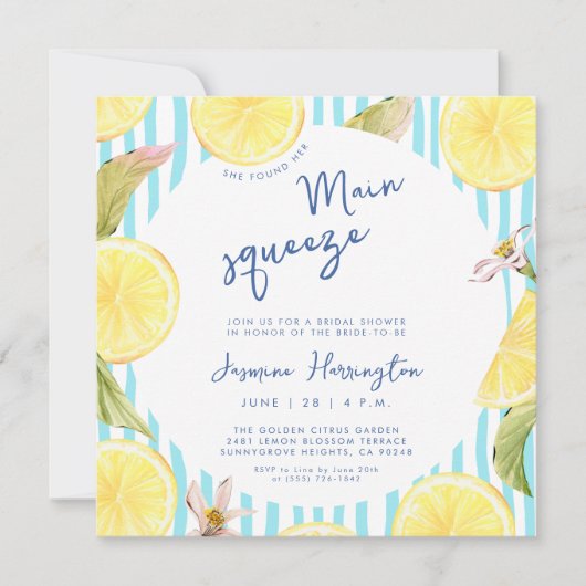 Main Squeeze Lemon Bridal Shower Invitation (正面)
