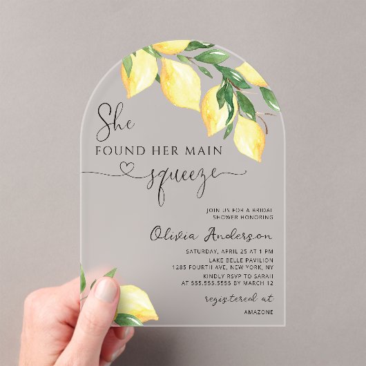 Main Squeeze Lemon Citrus Bridal Shower アクリル招待状 (インサイチュ (ポータブル))