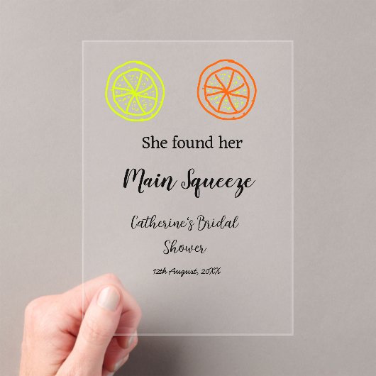Main Squeeze lemon citrus bridal shower add name d アクリル招待状 (インサイチュ (ポータブル))