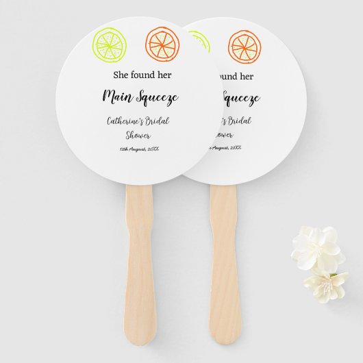 Main Squeeze lemon citrus bridal shower add name d ハンドファン (正面&裏面)