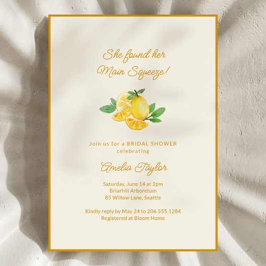 Main Squeeze Lemon Fruit Citrus Bridal Shower 招待状