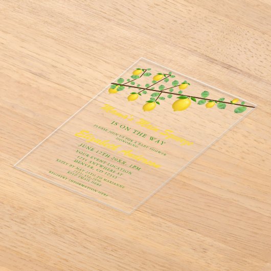 Main Squeeze Lemon Gender Neutral Baby Shower アクリル招待状 (レイダウン)