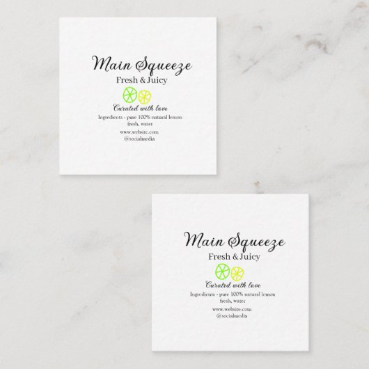 Main squeeze lemon juice homemade business name スクエア名刺 (正面/裏面)
