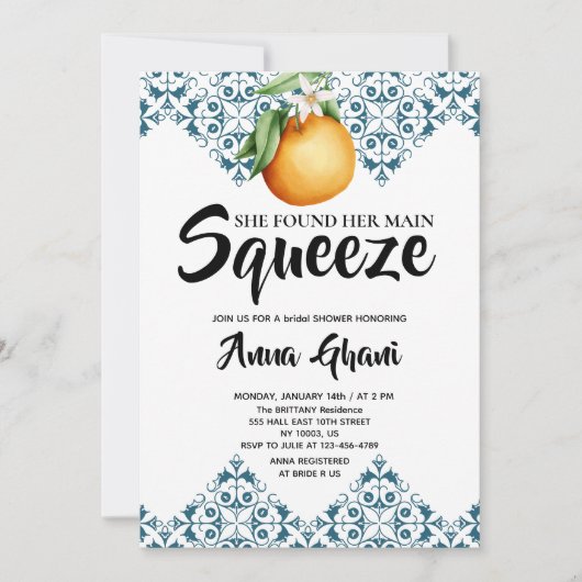 Main Squeeze Lemon Mediterranean ブライダルシャワー 招待状 (正面)
