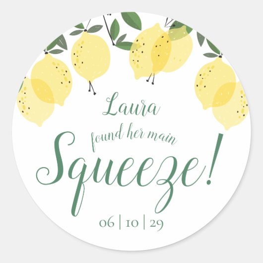 Main Squeeze Lemons ブライダルシャワー ラウンドシール (正面)