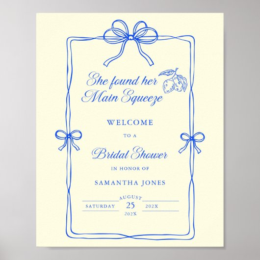 Main Squeeze Lemons Bridal Shower Welcome Sign ポスター (正面)