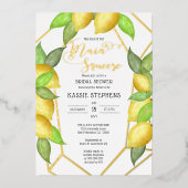Main Squeeze Lemons Geometric Bridal Shower -ゴールド 箔招待状 (正面)